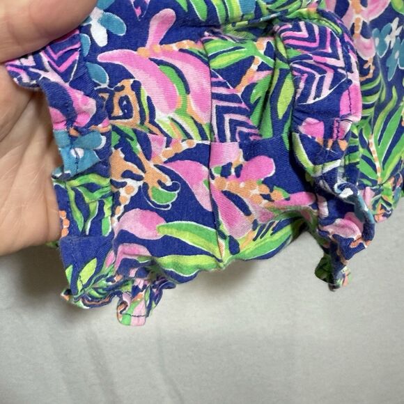 Lilly Pulitzer Brienne Borealis Blue Shorts Romper Girls L Floral Tropical Tiger - Picture 8 of 12